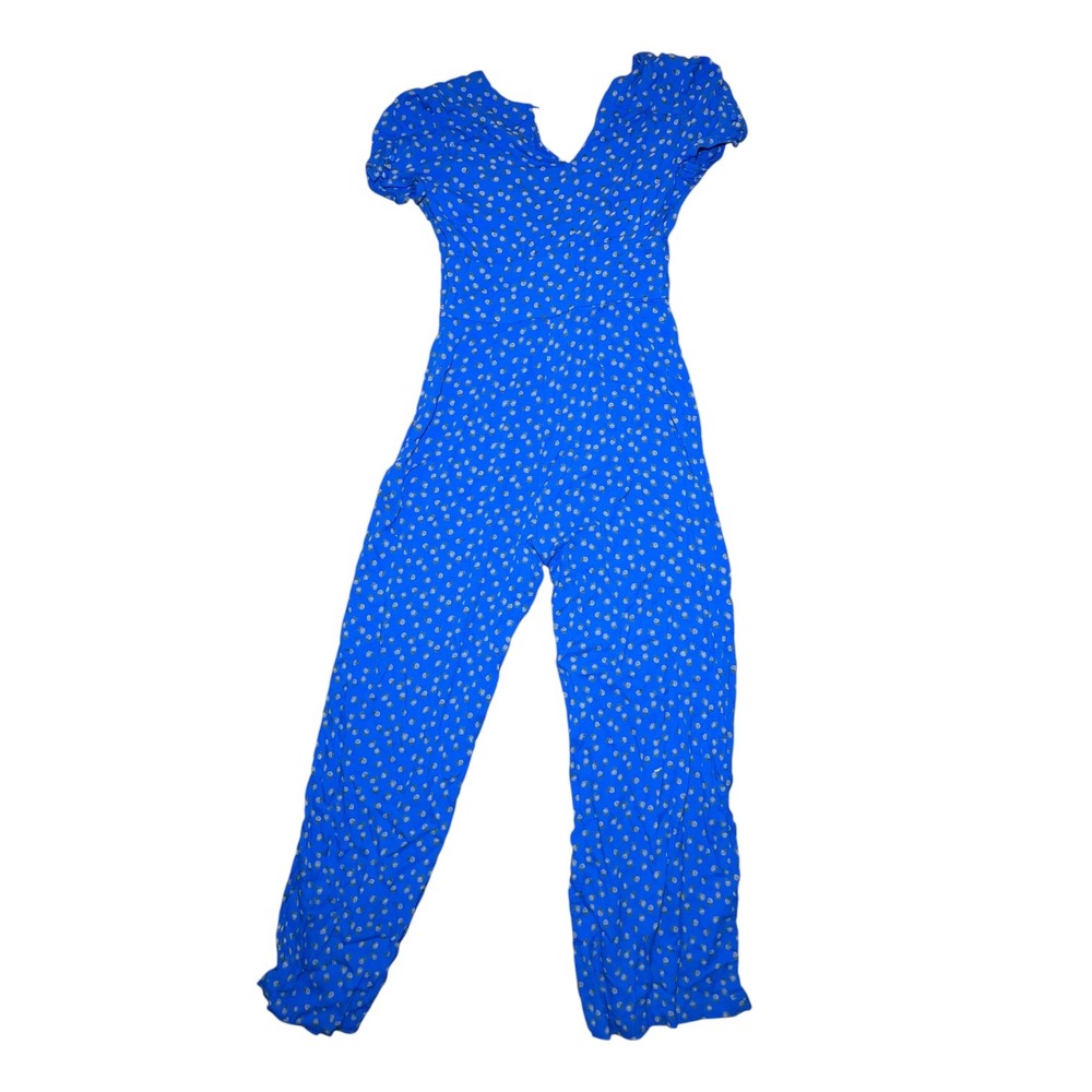Free People Cobalt Blue Polka Dot Wide-Leg Jumpsuit - Picture 11 of 12